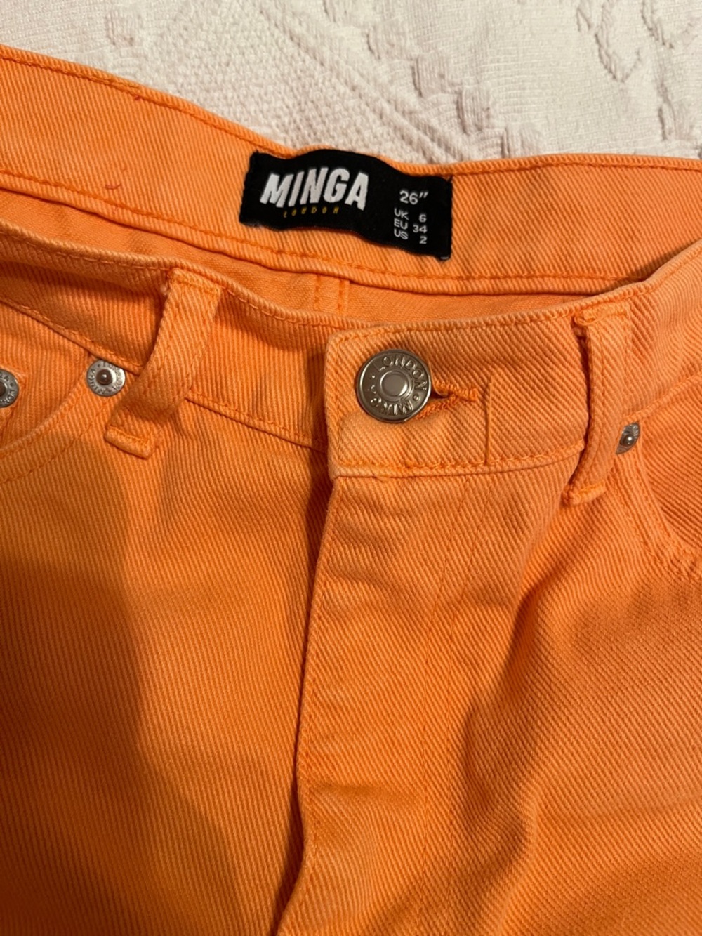 High Rise Cotton Straight-Leg Orange Jeans Minga London Women’s Size 26”